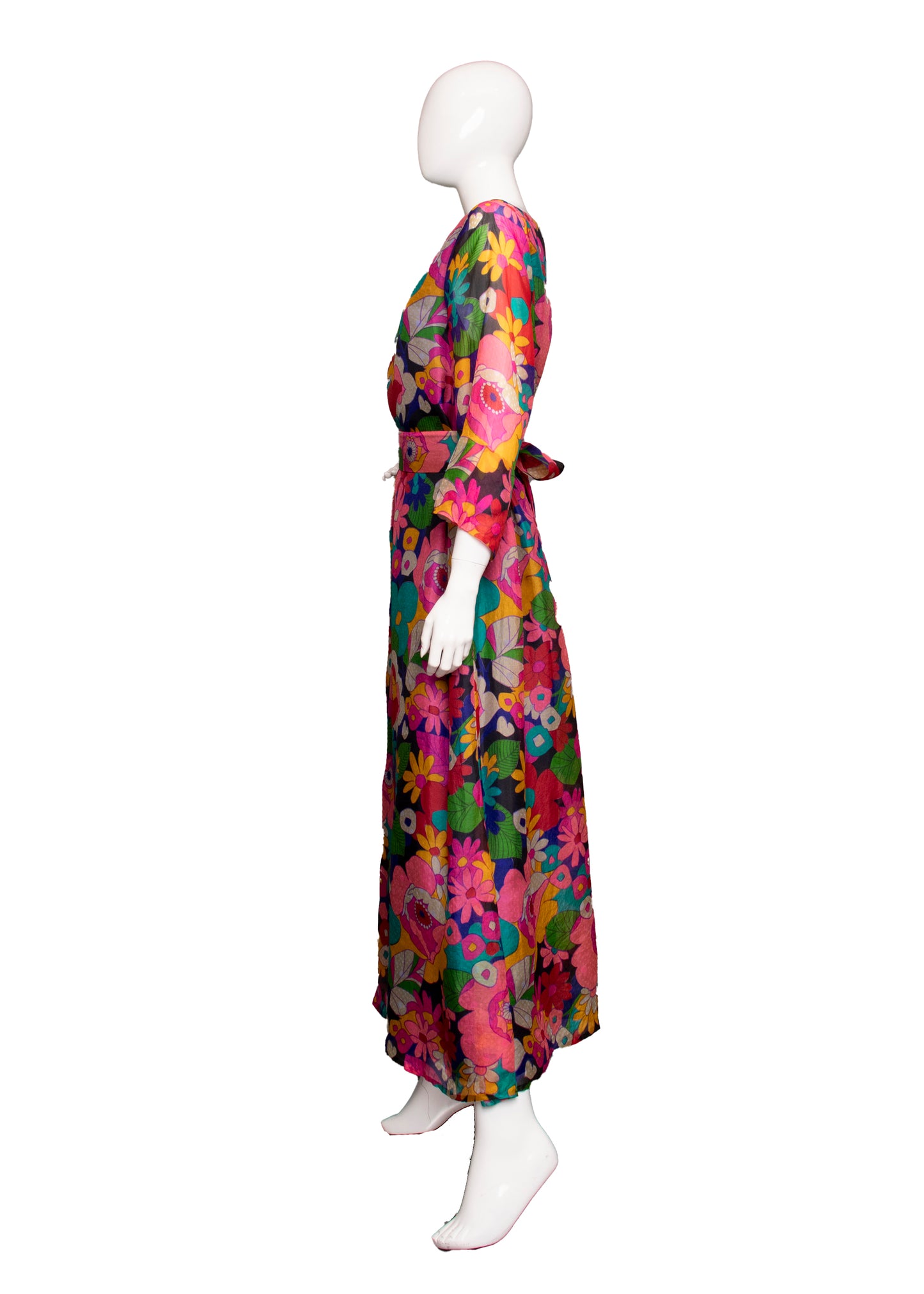 70s Floral Maxi Dress M/L