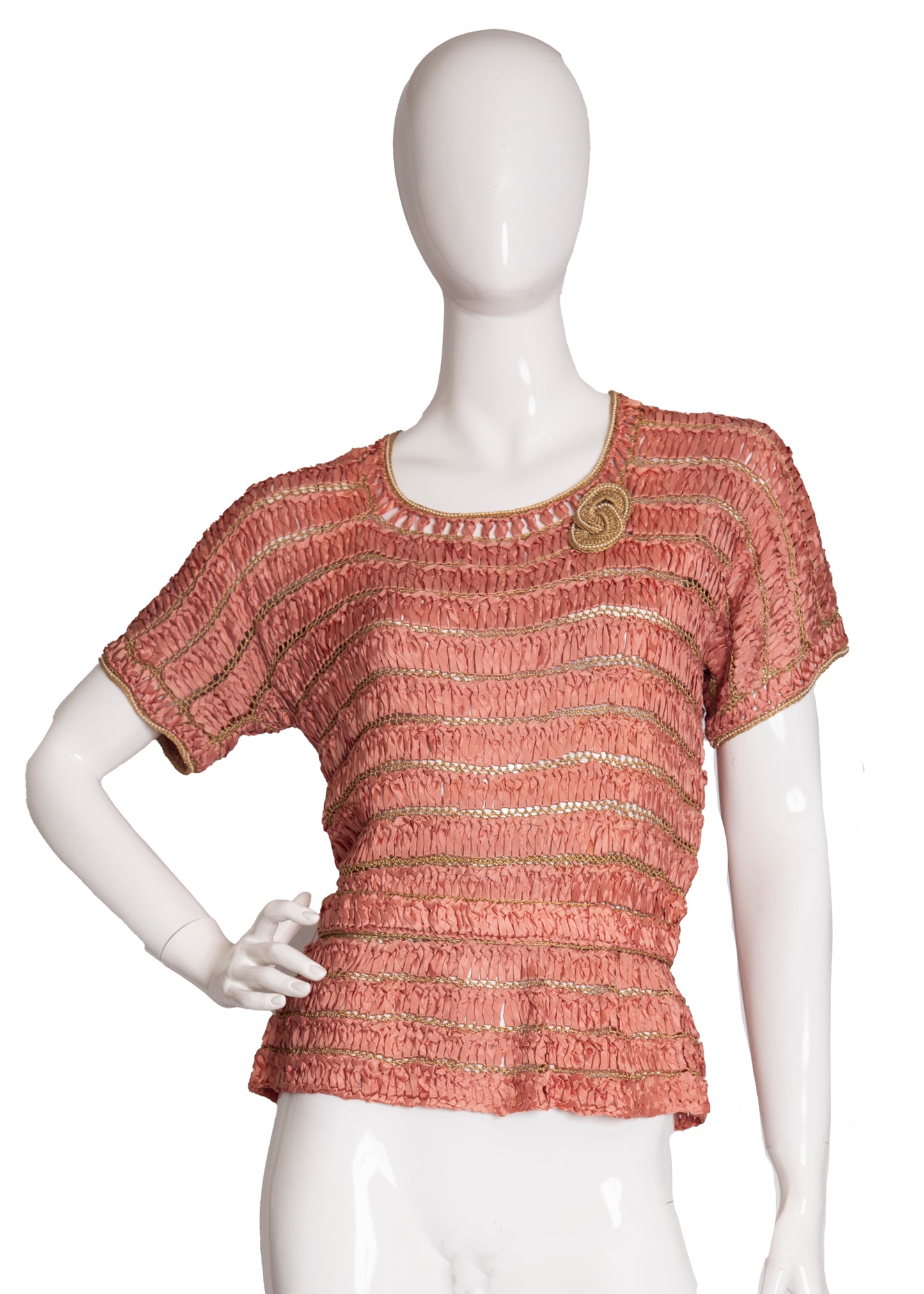 40s Rose & Gold Ribbon Top M