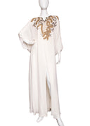 Marchesa White & Gold Silk and Rhinestone Caftan