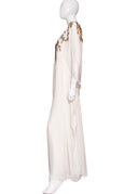 Marchesa White & Gold Silk and Rhinestone Caftan