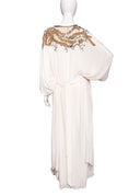 Marchesa White & Gold Silk and Rhinestone Caftan