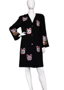 Libertine Black Crepe and Crystal Cat Knee Length Coat