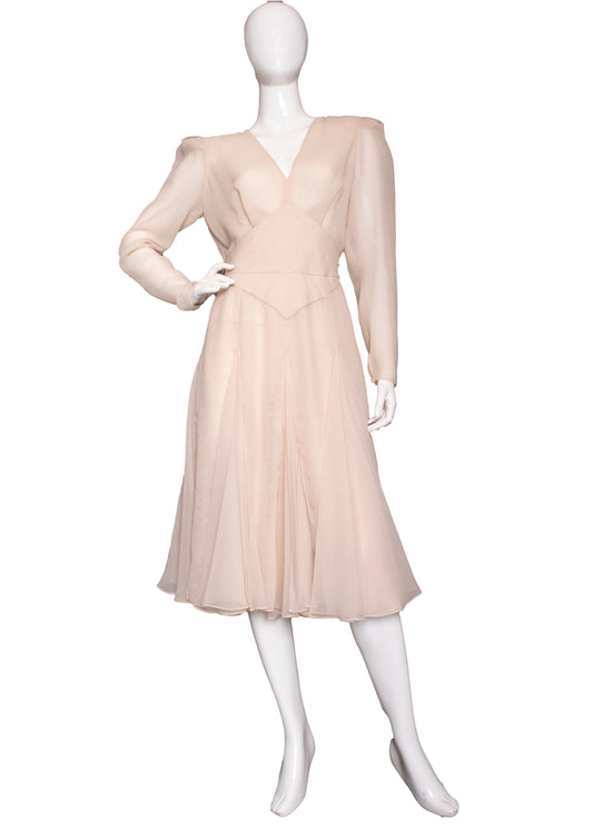 Esteves Beige Chiffon Dress M