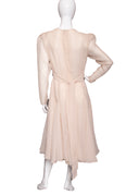 Esteves Beige Chiffon Long Sleeve Knee Length Dress
