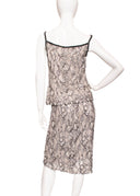 Escada Cream Black Silk Lace Beaded Tank Top & Knee Length Skirt Set