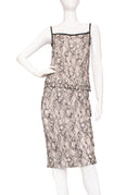 Escada Cream Black Silk Lace Beaded Tank Top & Knee Length Skirt Set