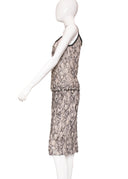 Escada Cream Black Silk Lace Beaded Tank Top & Knee Length Skirt Set