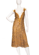 Carolina Herrera Gold Silk Sequin Sleeveless Knee Length Dress
