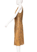 Carolina Herrera Gold Silk Sequin Sleeveless Knee Length Dress