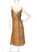 Carolina Herrera Gold Silk Sequin Sleeveless Knee Length Dress