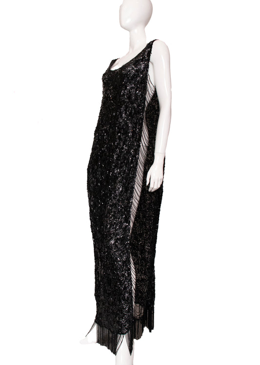 Antique Black Sequin Cocktail Dress S/M/L