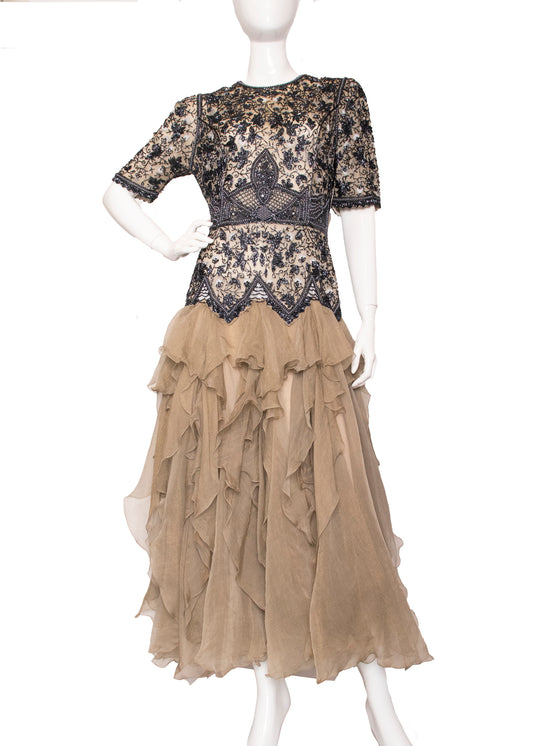 Eavis & Brown Beaded Silk Evening Dress M