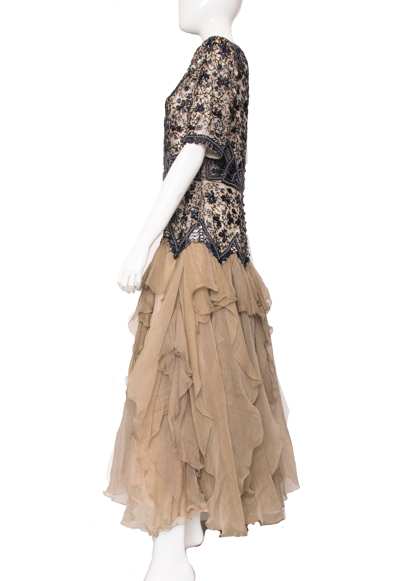 Eavis & Brown Beaded Silk Evening Dress M