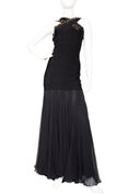 Herve Leger Black Silk Halter Bandage Maxi Dress