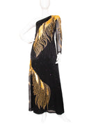Amen Wardy Black Gold Sequin One Sleeve Maxi Dress Buzz Vintage Boutique Amen Wardy Black Gold Sequin One Sleeve Maxi Dress Buzz Vintage Boutique