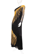 Amen Wardy Black Gold Sequin One Sleeve Maxi Dress