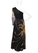 Amen Wardy Black Gold Sequin One Sleeve Maxi Dress