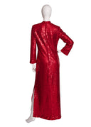 Lillie Rubin Red Sequin Long Sleeve Maxi Dress