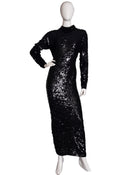 Cathy Hardwick Black Sequin Long Sleeve Maxi Sweater Dress