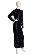 Cathy Hardwick Black Sequin Long Sleeve Maxi Sweater Dress