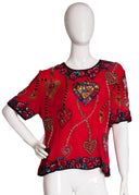90s Red Silk Sequin Top L