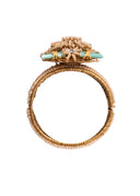Stanley Hagler Gold Tone Blue Enamel Pearl Rhinestone Cuff Bracelet