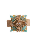 Stanley Hagler Gold Tone Blue Enamel Pearl Rhinestone Cuff Bracelet