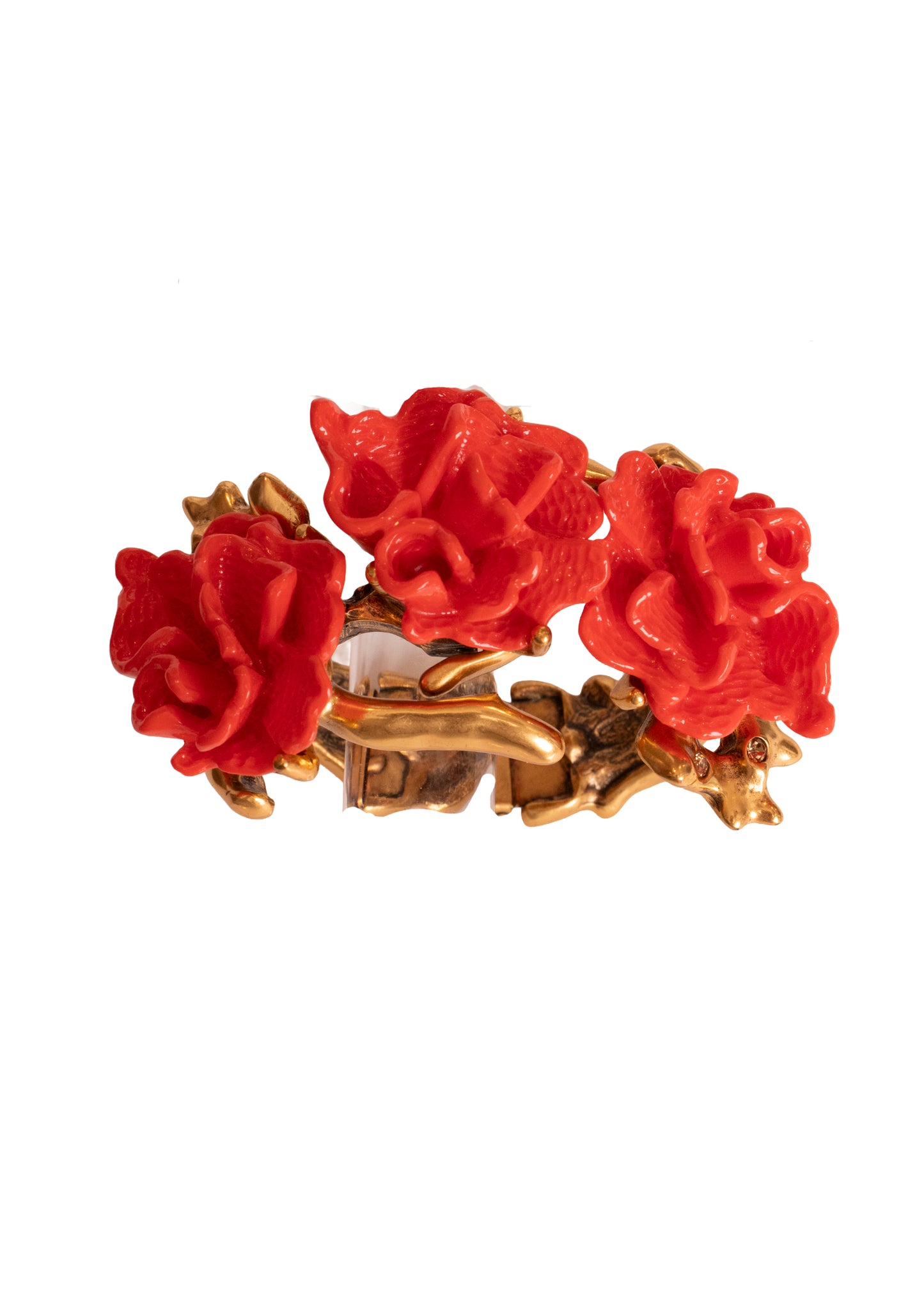 Oscar de la Renta Coral Flower Gold Branch Cuff Bracelet