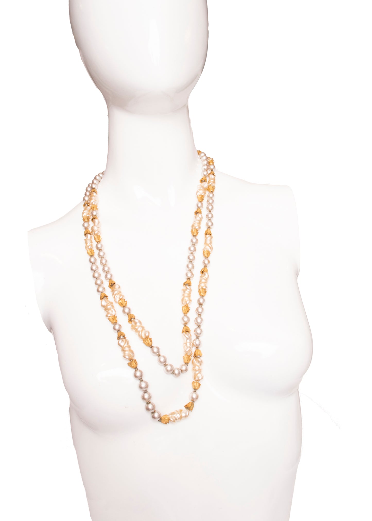 Miriam Haskell Long Faux Pearl Necklace