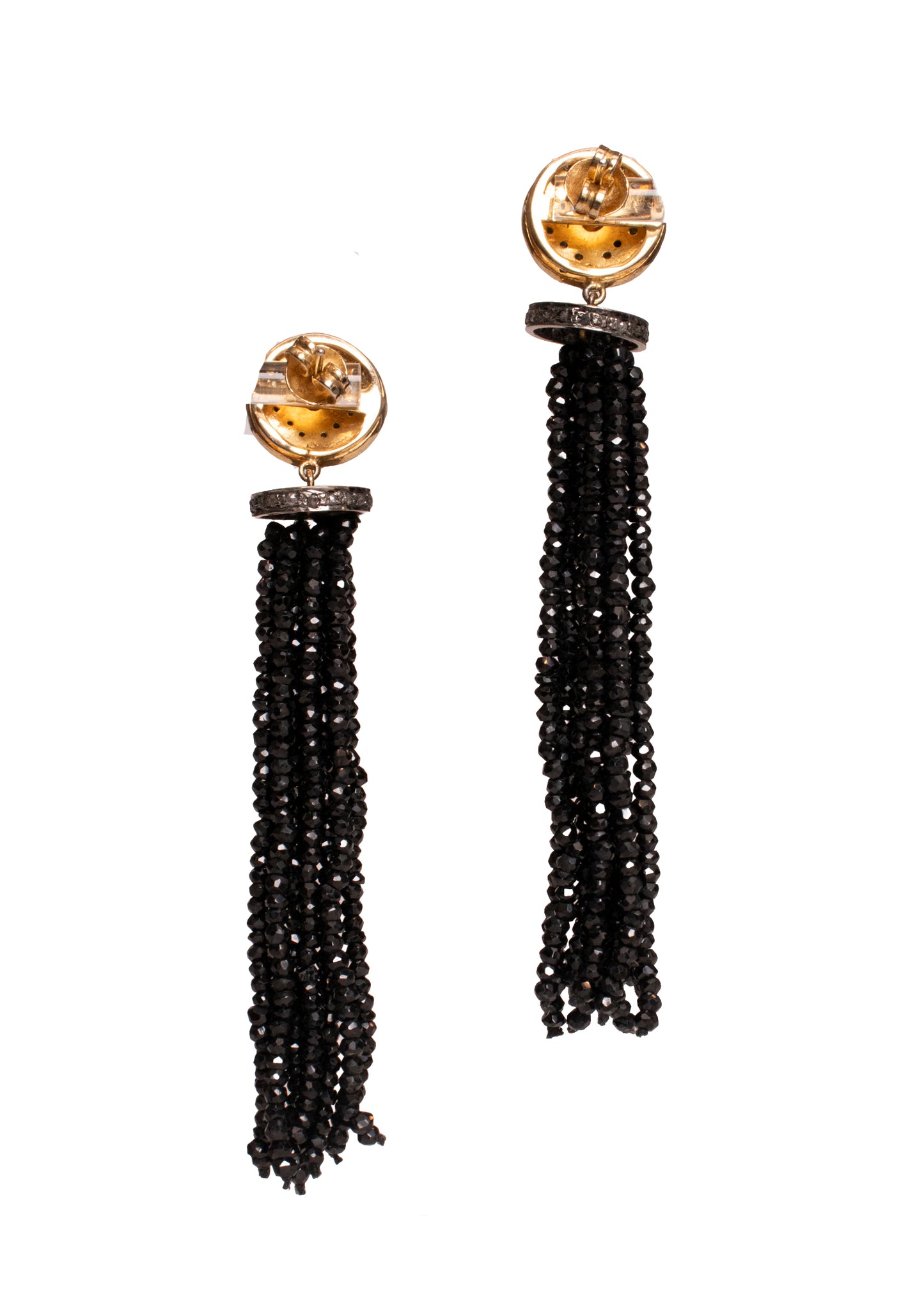 Rough Diamond Black Tassel Pierced Earrings