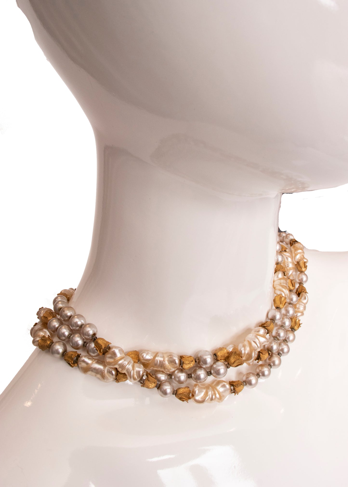 Miriam Haskell Long Faux Pearl Necklace