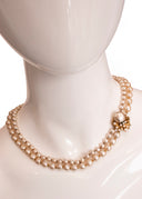 Miriam Haskell Gold Tone Multi Strand Faux Pearl Necklace with Decorative Clasp