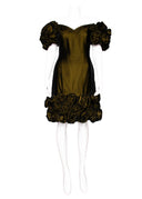 Arnold Scaasi Green Velvet Cap Sleeve Knee Length Cocktail Dress