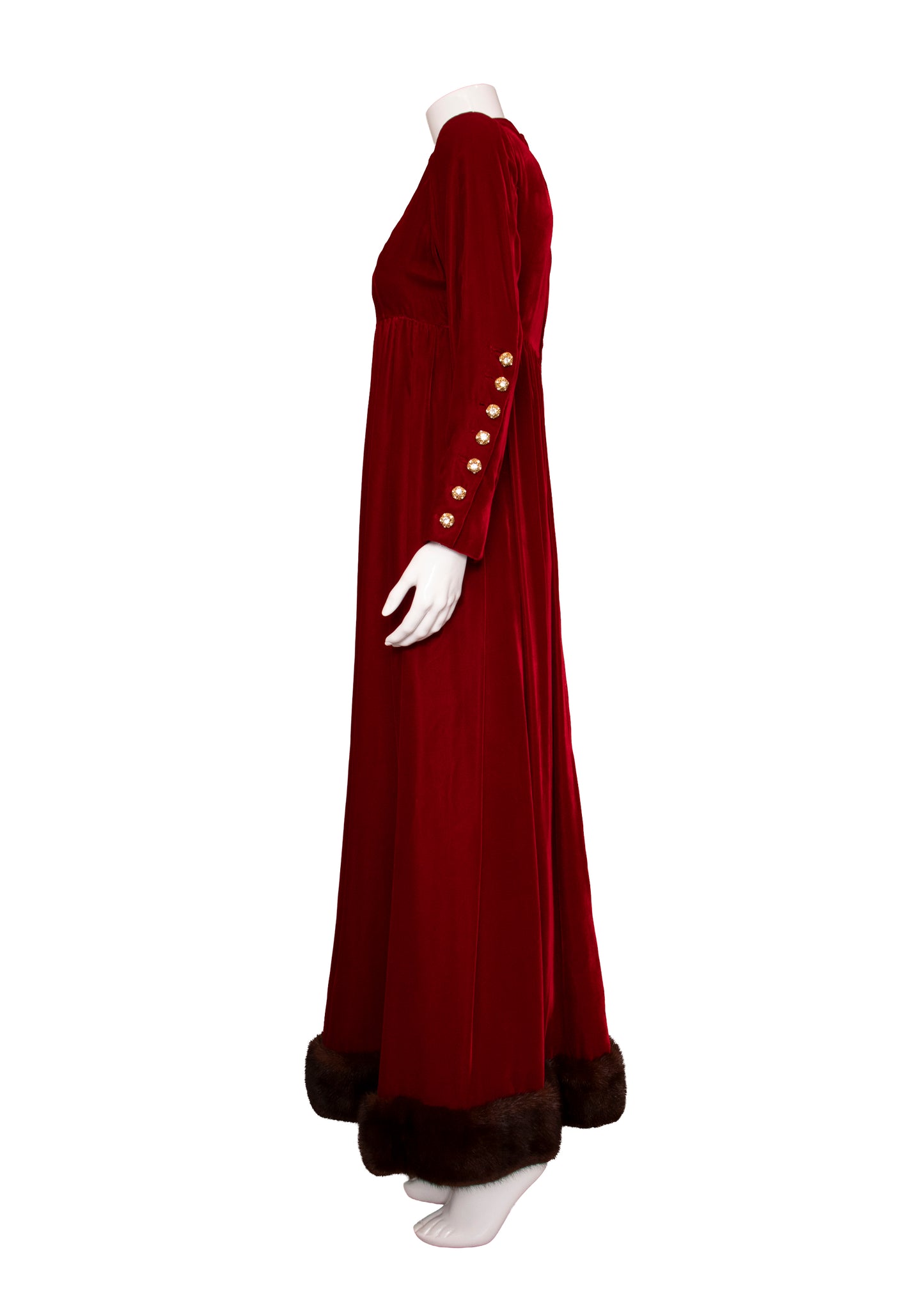 Marsal Red Velvet Gown with Mink Hem