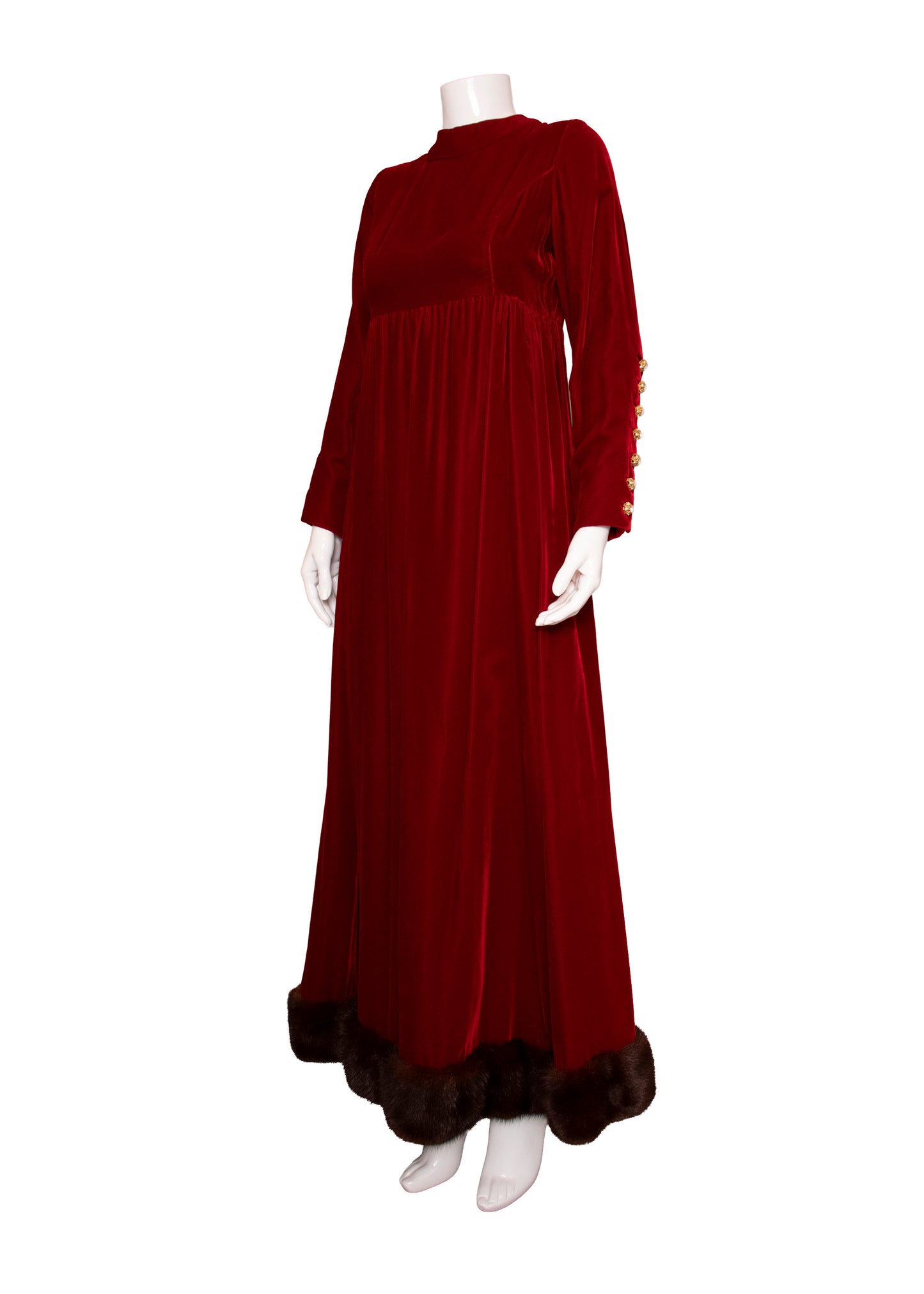 Marsal Red Velvet Gown with Mink Hem