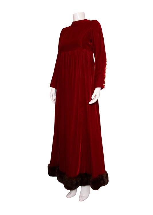 Marsal Red Velvet Gown with Mink Hem