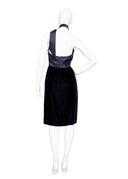 Oscar de la Renta Blue Satin Velvet Halter Knee Length Dress