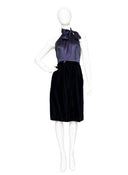 Oscar de la Renta Blue Satin Velvet Halter Knee Length Dress