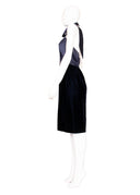 Oscar de la Renta Blue Satin Velvet Halter Knee Length Dress