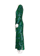 Judith Ann Green Silk Sequin Long Sleeve Maxi Dress