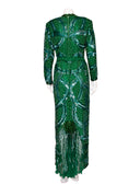 Judith Ann Green Silk Sequin Long Sleeve Maxi Dress