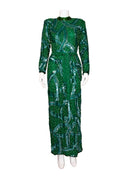 Judith Ann Green Silk Sequin Long Sleeve Maxi Dress