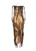 Krizia Gold Lame Beaded Long Sleeve Maxi Dress