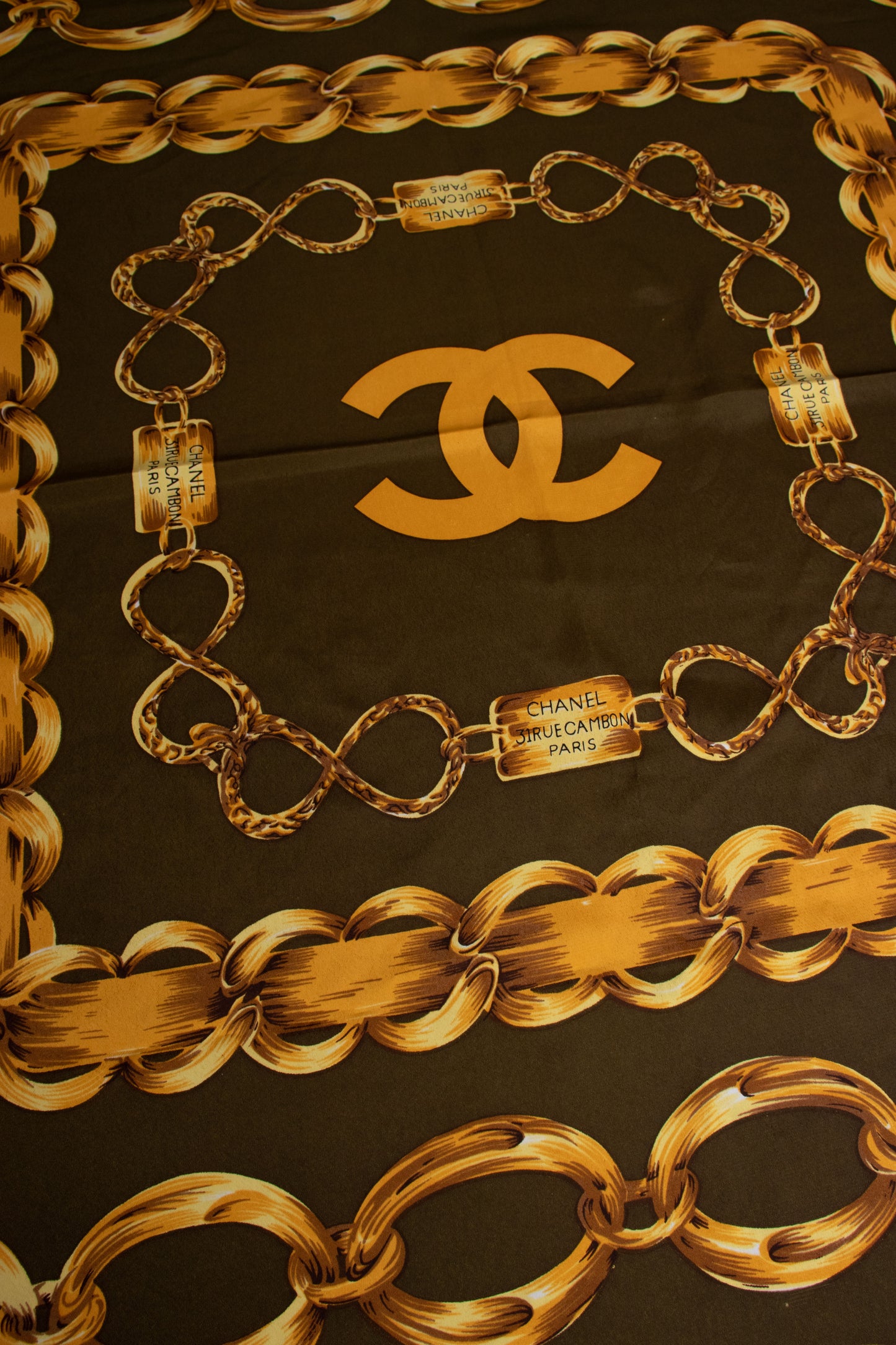 Chanel Green Chain Silk Scarf