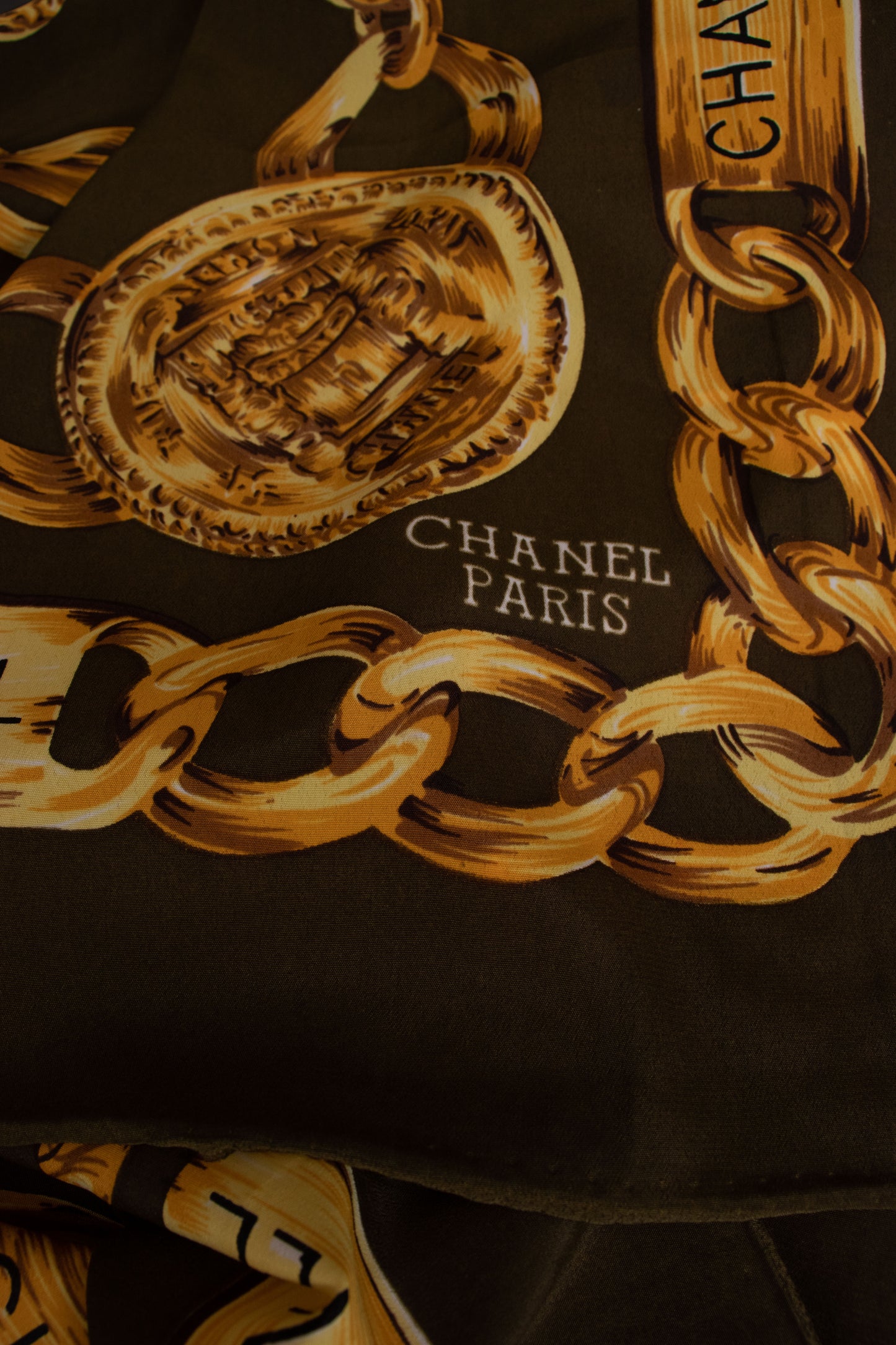 Chanel Green Chain Silk Scarf