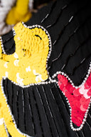 Black Red Yellow Vintage Silk Sequin Short Sleeve Knee Length Dress