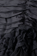 Loris Azzaro Black Silk Lace Strapless Tea Length Dress