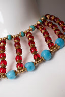 Julie Rubano Red Blue Beaded Egyptian Revival Collar Necklace