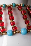 Julie Rubano Red Blue Beaded Egyptian Revival Collar Necklace