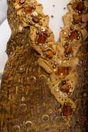 Carolina Herrera Gold Silk Sequin Sleeveless Knee Length Dress